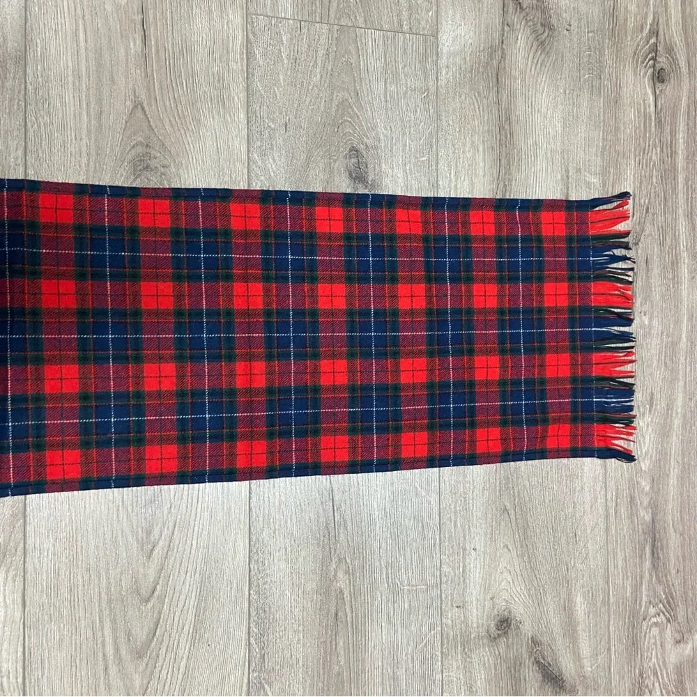 Vintage Pendleton Tartan Plaid Wool Scarf 1970s Made in USA Red and Blue